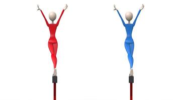 Gymnasts in salute position - red and blue outfits - 3D Illustration photo