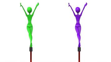 Red and purple girl gymnasts - salute position - 3D Illustration photo