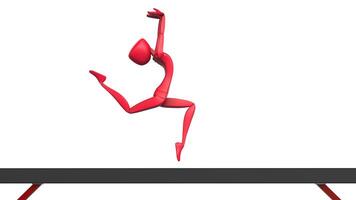 Red female gymnast on balance beam - jump - 3D Illustration photo