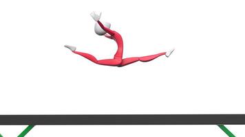 gimnasta niña - división salto - equilibrar haz - rojo atuendo - 3d ilustración foto