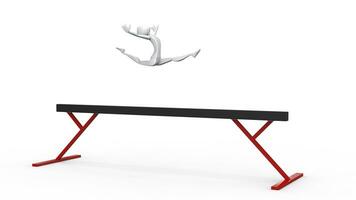 gimnasta niña haciendo un división saltar en un equilibrar haz - 3d ilustración foto