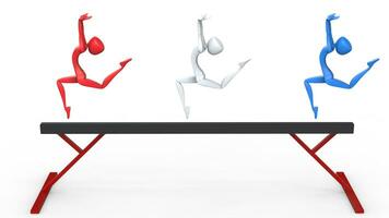 Red white and blue olympic gymnasts on balance beam - 3D Illustration photo