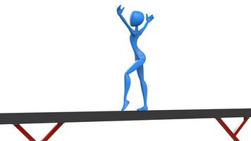 azul niña gimnasta en equilibrar haz - comienzo de rutina saludo - 3d ilustración foto