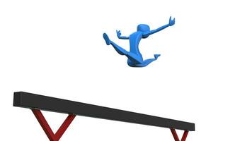 Blue gymnast girl practicing split jump on balance beam - 3D Illustration photo
