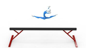 gimnasta niña - división saltar - equilibrar haz - 3d ilustración foto