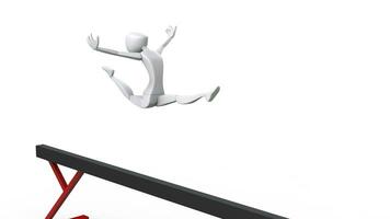 gimnasta niña haciendo un división saltar - equilibrar haz - 3d ilustración foto