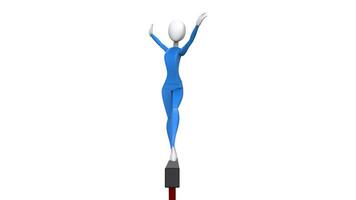 Gymnast in blue outfit - salute stand - front view - 3D Illustration photo
