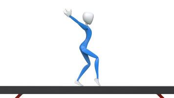 olímpico gimnasta en azul atuendo - equilibrar haz rutina - 3d ilustración foto