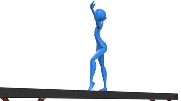 Blue gymnast on balance beam - salute stand - 3D Illustration photo