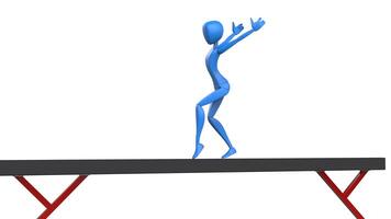 Blue gymnast performing  on balance beam - 3D Illustration photo