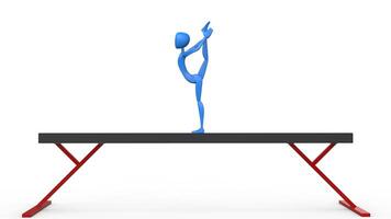 Blue gymnast performing one leg stand - 3D Illustration photo