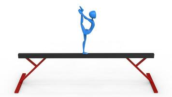 azul gimnasta ejecutando uno pierna estar - parte superior lado ver - 3d ilustración foto