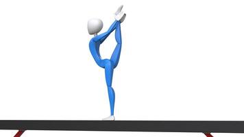 Gymnast in blue outfit performing one leg stand on balance beam - 3D Illustration photo