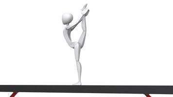 Gymnast performing one leg stand on balance beam - 3D Illustration photo