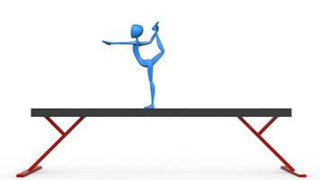 olímpico gimnasta ejecutando Complicado elemento en equilibrar haz - 3d ilustración foto