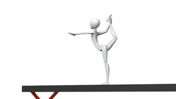 Gymnast performing one leg arabesque stand on balance beam - 3D Illustration photo