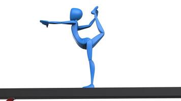 Blue gymnast performing one leg arabesque stand on balance beam - 3D Illustration photo