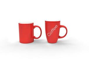 Red Coffee Mugs With Label photo