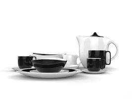 Pretty rounded black and  white porcelain tea set photo