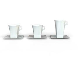 Three white tea cups in different sizes photo