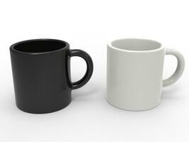 Black and white coffee mugs side by side - 3D Illustration photo