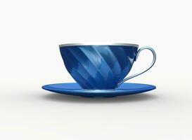 Metallic blue and silver cup of  tea - side view photo