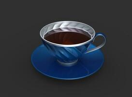 Cup of red tea in metallic blue and silver cup photo