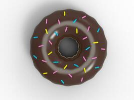 Chocolate donut with colorful sprinkles on top - top down view photo