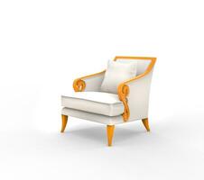 White armchair with orange armrests photo
