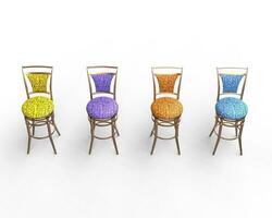 Multicolored coffee shop chair isolated on white background - top view. photo