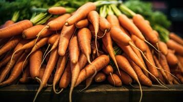 Realistic photo of a bunch of carrot. top view vegetables scenery. AI Generated