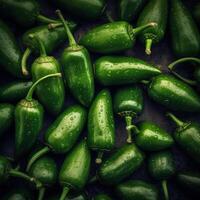 Realistic photo of a bunch of jalapeno. top view vegetables scenery.