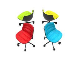 Four colorful office chairs on white background - top side view. photo