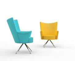 Turqouise and yellow modern armchairs photo