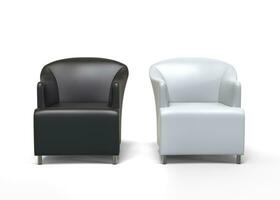 Two armchairs - black an white leather - 3D Render - on white background photo