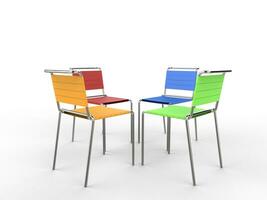 Four colorful chairs facing each other - on white background - 3D render photo