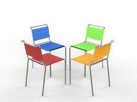 Four colorful chairs with cloth straps - on white background - 3D render photo