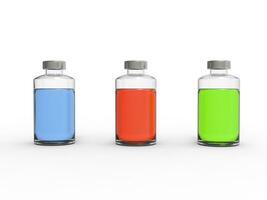 Three vials with red, blue and green liquids in them photo