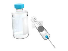 Medical syringe and a glass vial with medicine in it photo