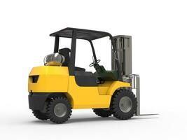 Yellow forklift truck - back view photo