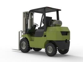Olive green fork truck - back view photo