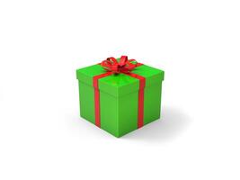 brillante verde regalo caja con rojo cinta - aislado en blanco antecedentes foto