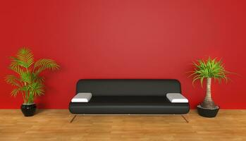 Red Lounge Room With Plants photo