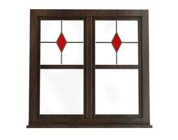 Dark window frame with stained glass - front view photo