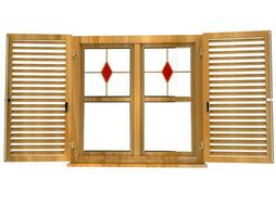 ventana con manchado vaso y abierto persianas - frente ver foto