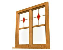 Wooden window frame with stained glass - low angle photo