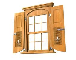 Wooden window with doors - low angle photo