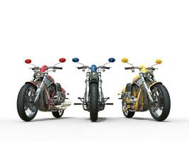 Three awesome colorful vintage motorcycles photo