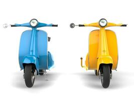 Blue - yellow scooters side by side photo