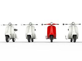 Red scooter amongst white scooters photo